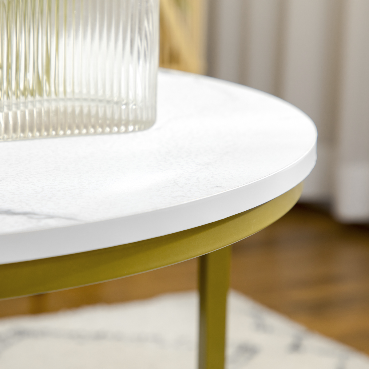 Marble Coffee Table Set of 2, Round Nest of Tables for Living Room