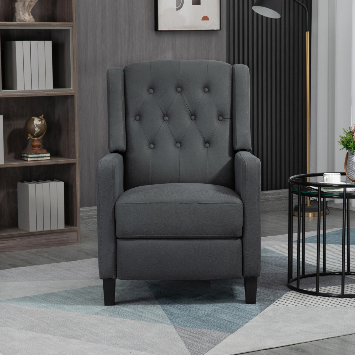 Button Tufted Microfibre Cloth Recliner Armchair for Living Room, Grey