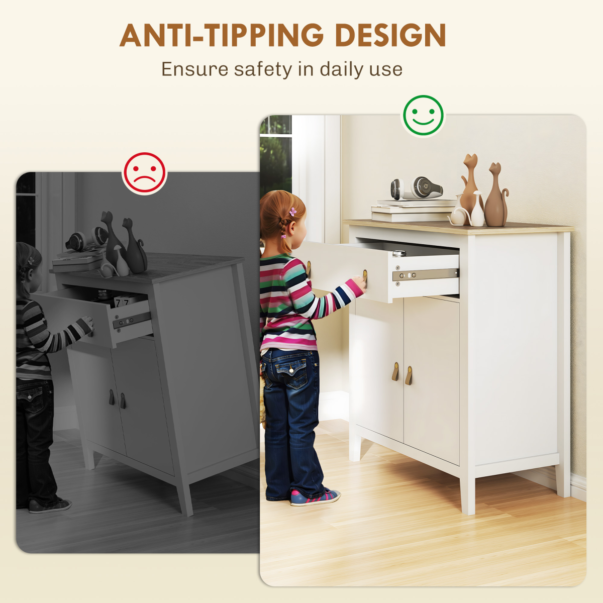 Sideboard with Drawer, Adjustable Shelf for Living Room, White