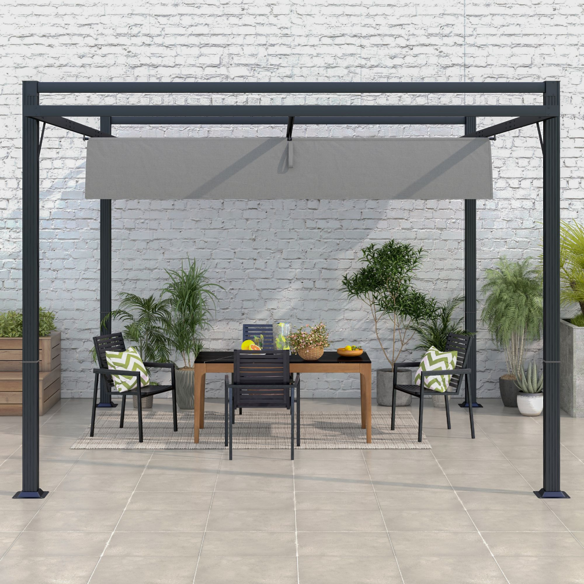 3 x 4m Pergola with Retractable Roof and Aluminium Frame, Grey