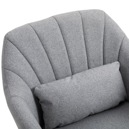 Stylish Retro Linen Swivel Tub Chair Steel Frame Cushion Seat Light Grey
