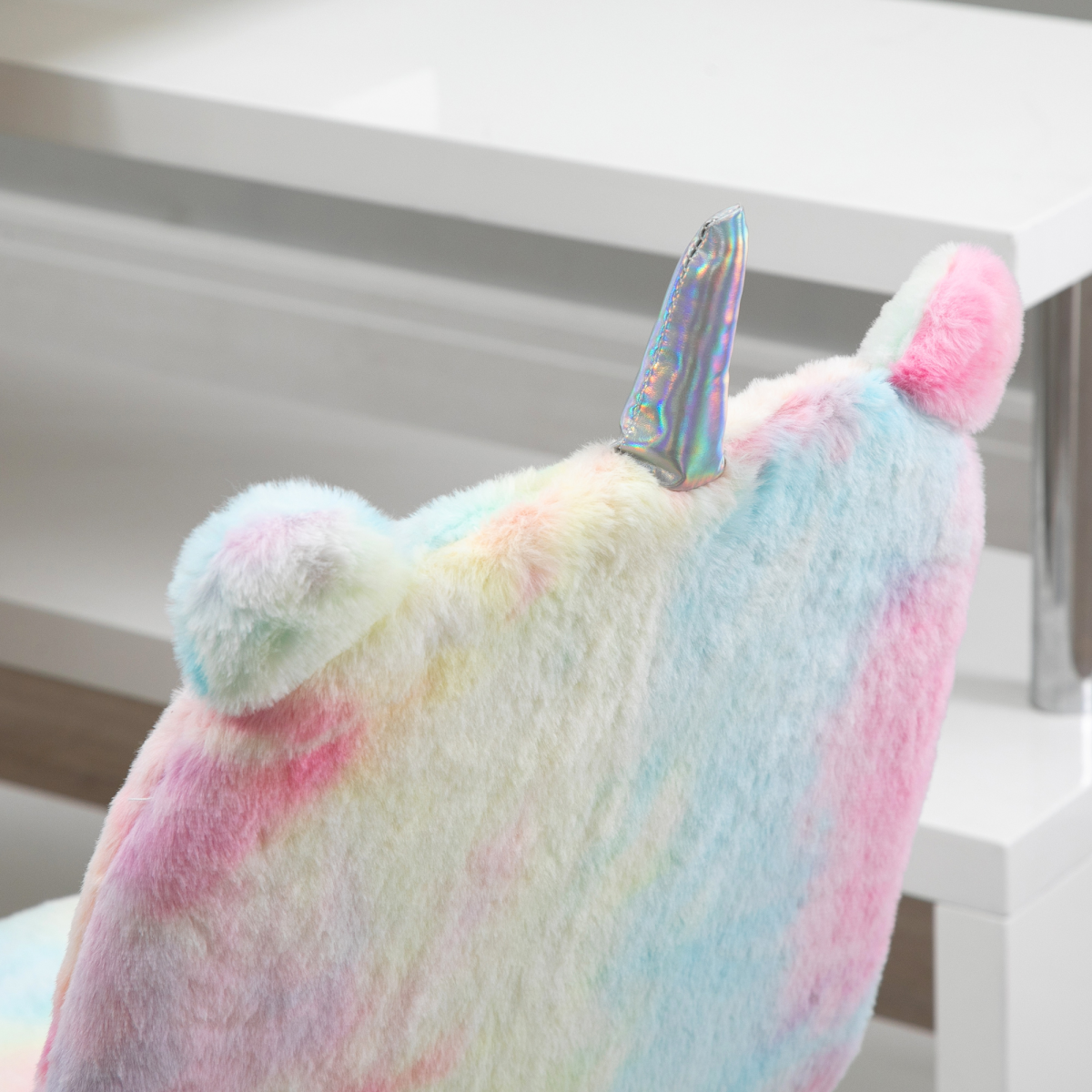 Fluffy Unicorn Office Chair w/ Swivel Wheel, Cute Desk Chair, Rainbow