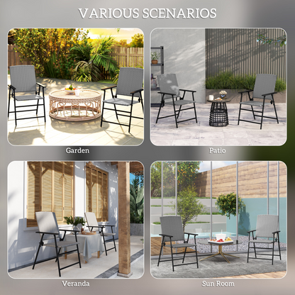 2pcs Rattan Chair Foldable Garden Furniture w/ Armrest Grey