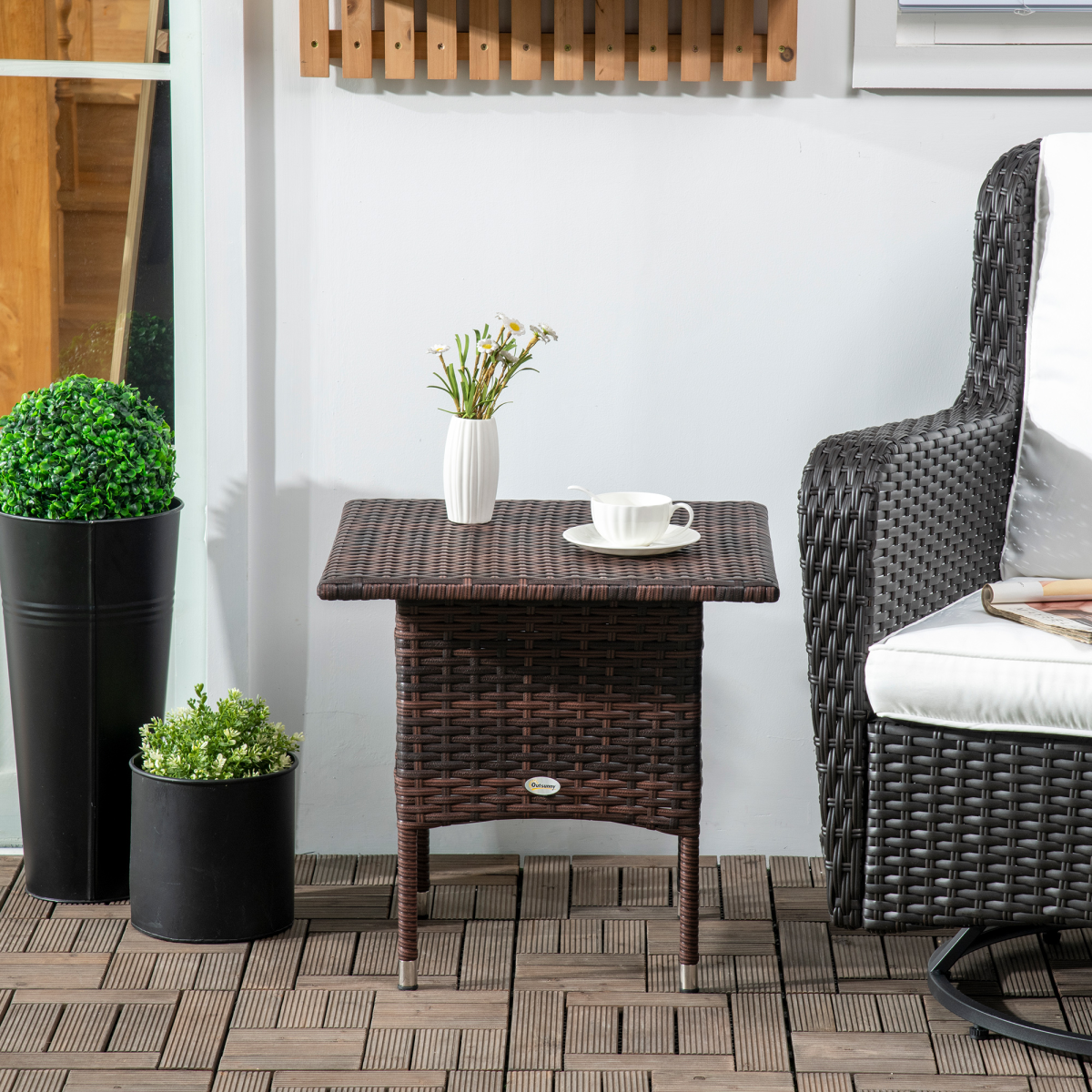 PE Rattan Outdoor Coffee Table, Easy Match Rattan Side Table, Brown