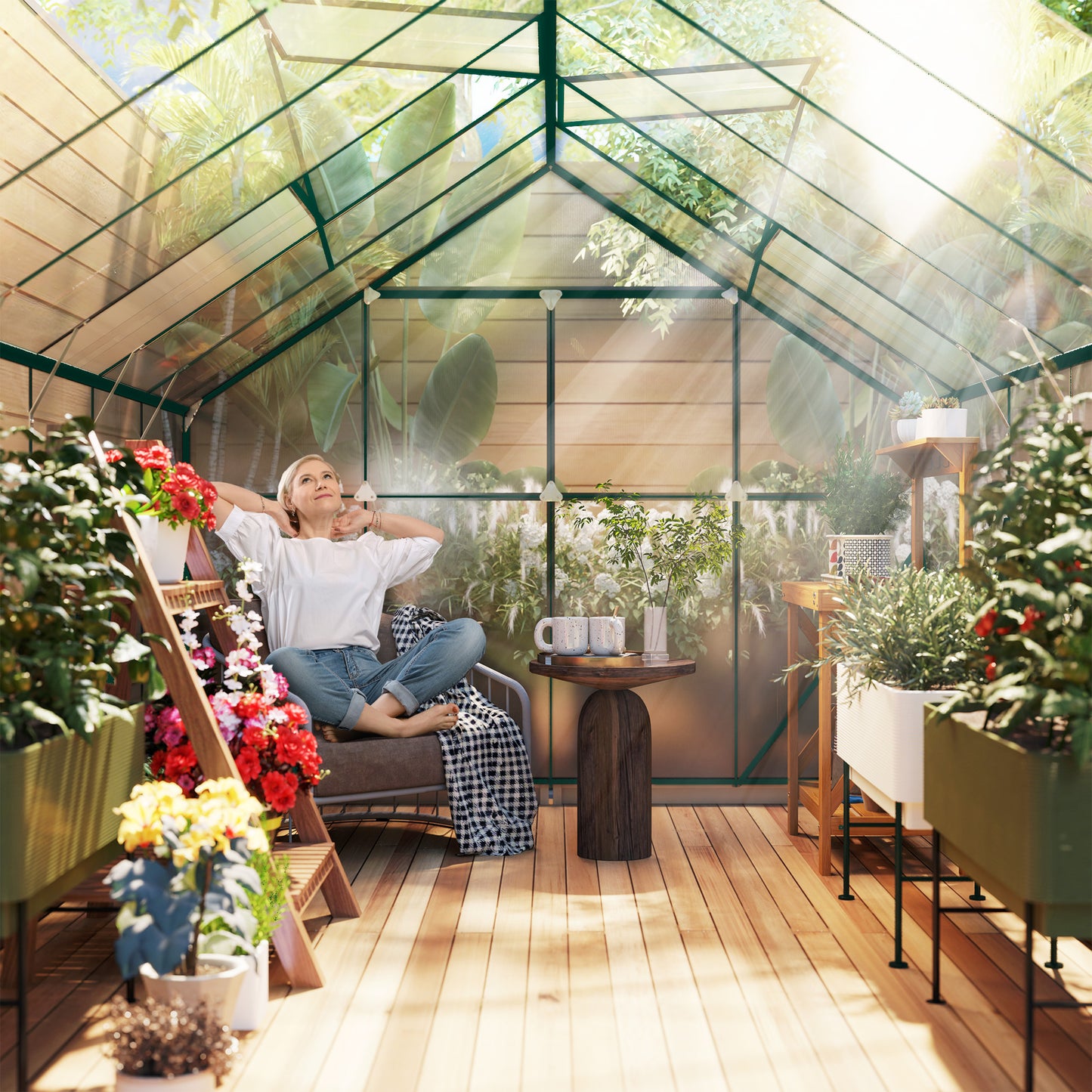 8x12ft Polycarbonate Walk-in Greenhouse Outdoor Double Sliding Door