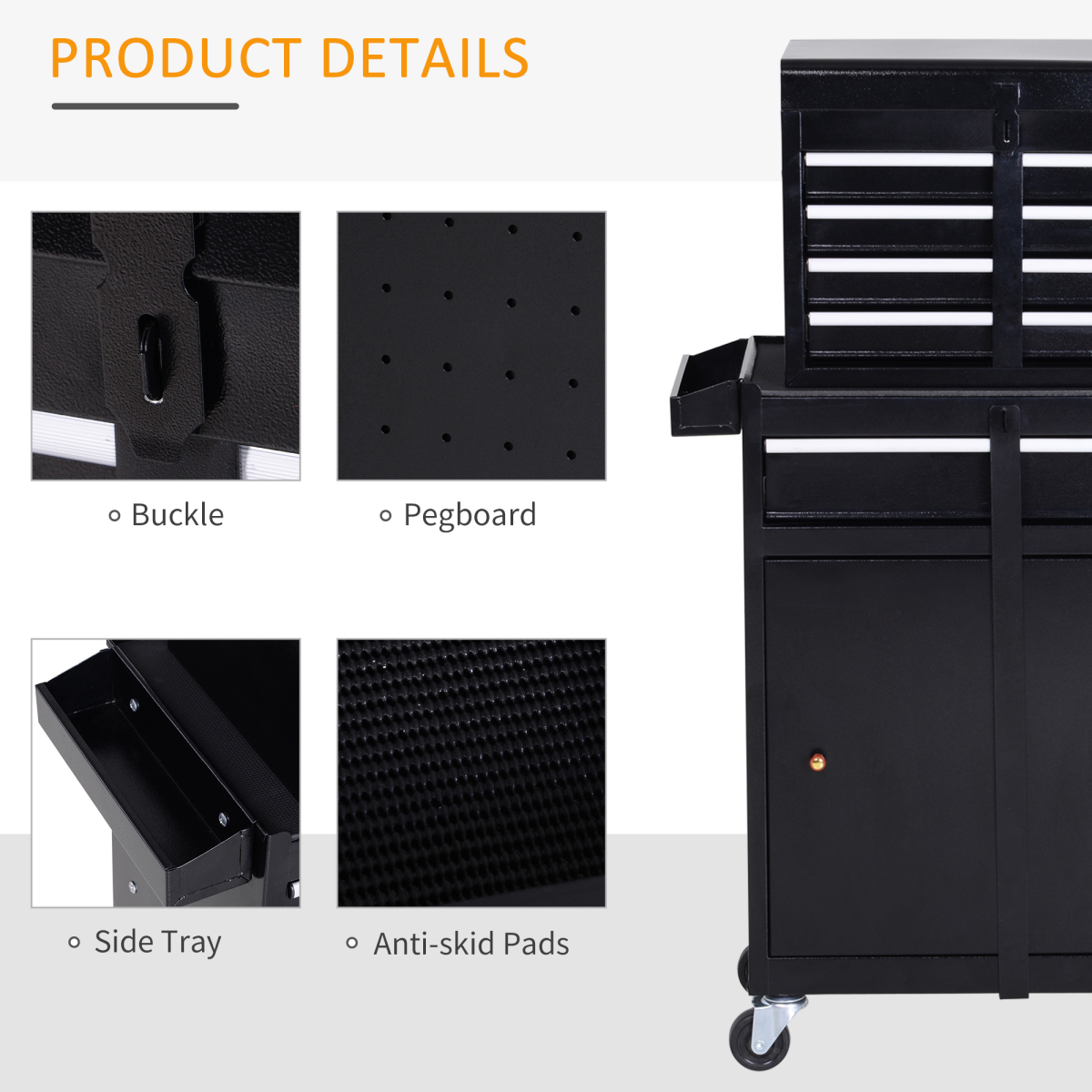Steel 4-Drawer Duo-Door Rolling Tool Cabinet Tool Chest On Wheels Black