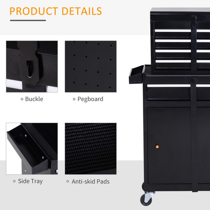 Steel 4-Drawer Duo-Door Rolling Tool Cabinet Tool Chest On Wheels Black
