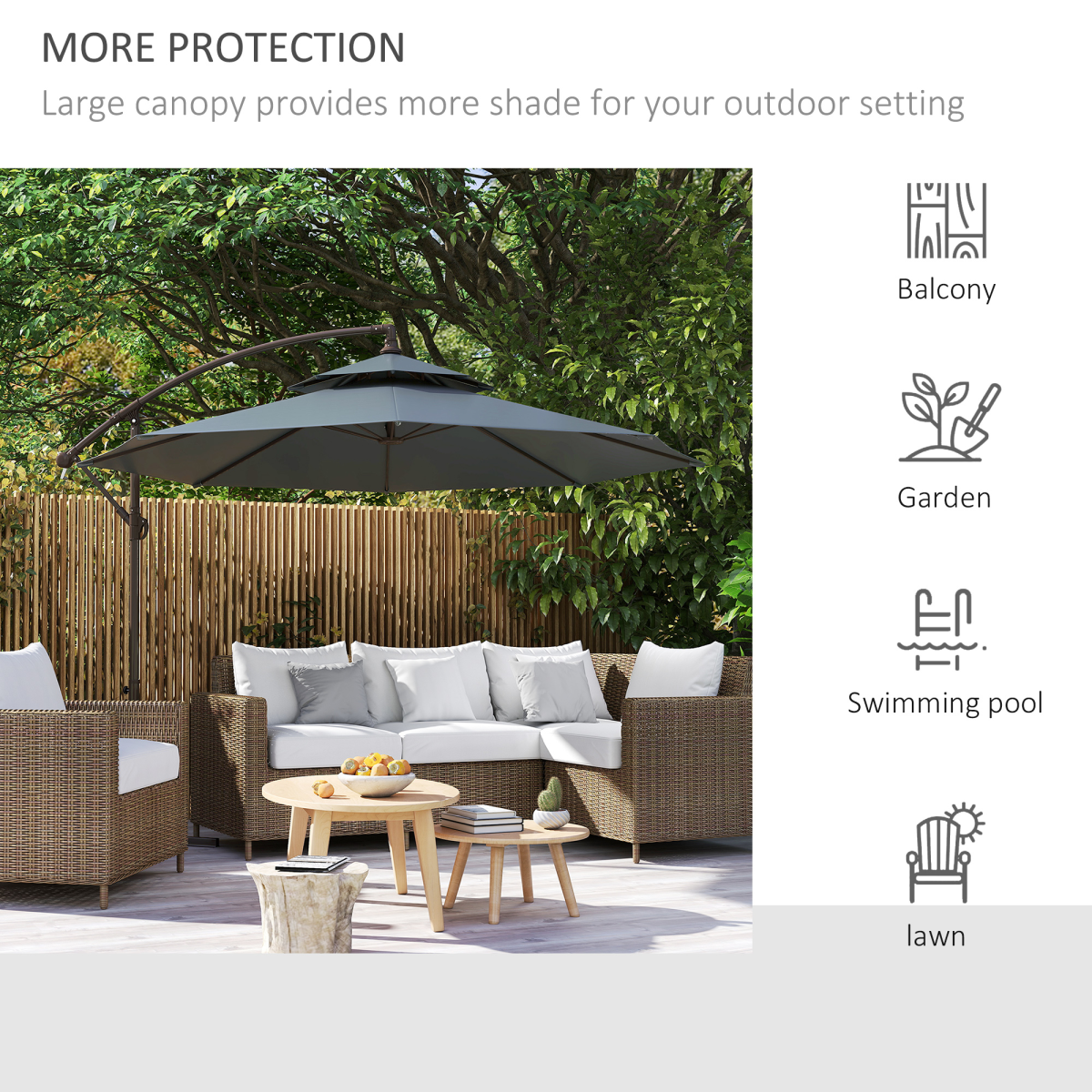 2.7m Garden Banana Parasol Cantilever Umbrella Handle, Dark Grey
