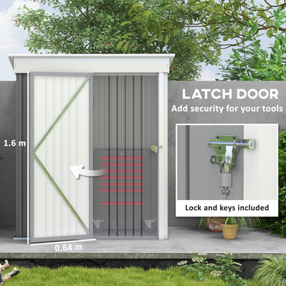 5 x 3ft Lean To Metal Garden Shed Grey