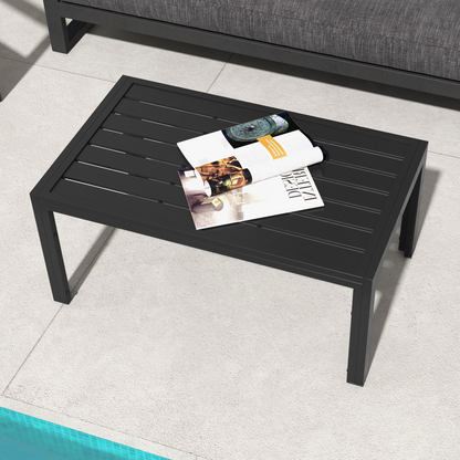 Outdoor Side Table Garden Table with Steel Frame and Slat Top Black