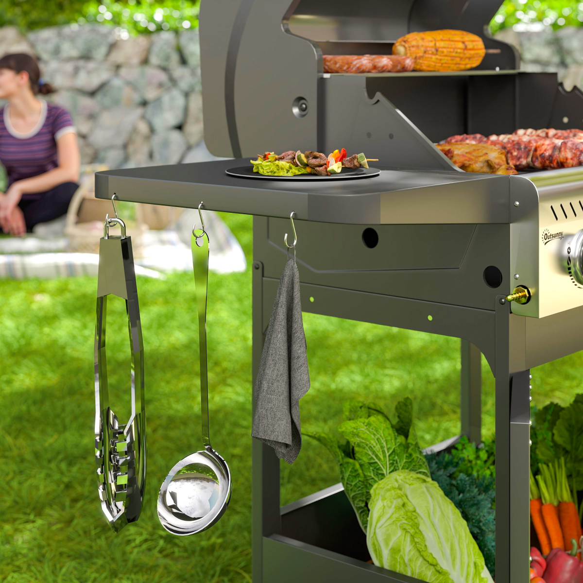 Propane Gas BBQ Grill with See-through Lid and Thermometer 3 Burner