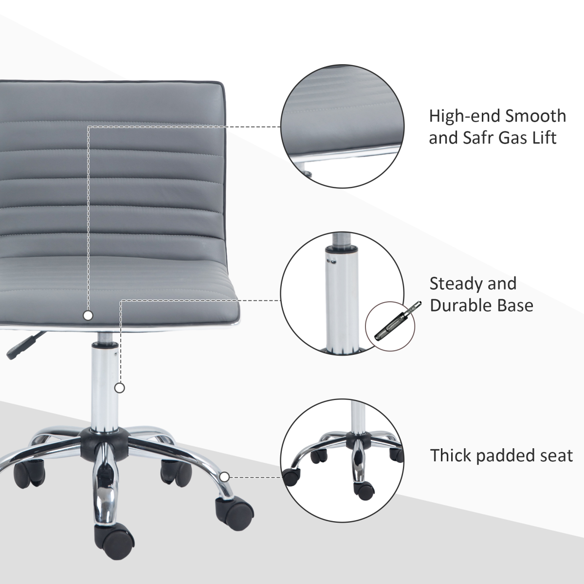 Armless Mid-Back Adjustable Office Chair with 360 Swivel Light Grey