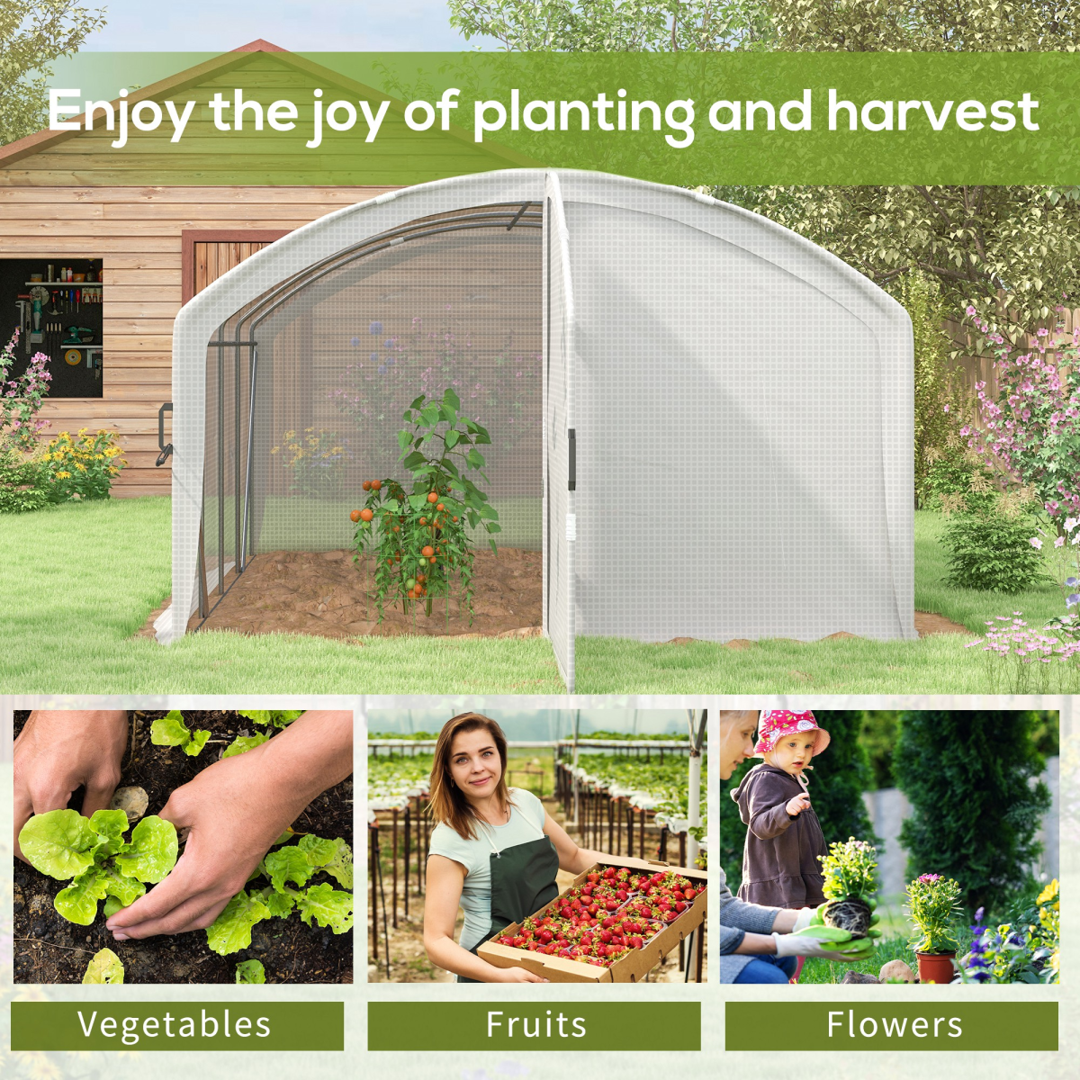 4 x 3 x 2m Polytunnel Greenhouse with Door, UV-resistant PE Cover