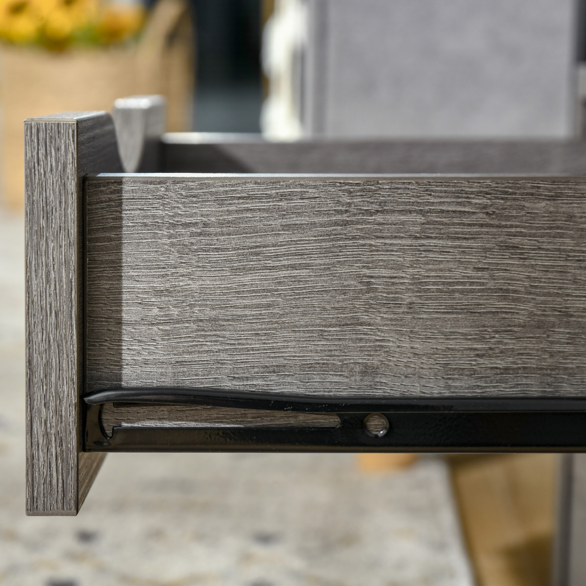 End Table Bedside Desk Slim Storage Cabinet with Shelf Grey