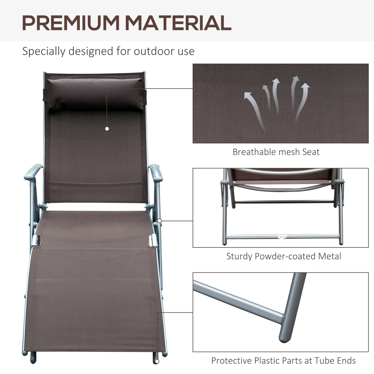 Sun Lounger Recliner w/ Pillow Foldable 7 Levels Texteline Brown