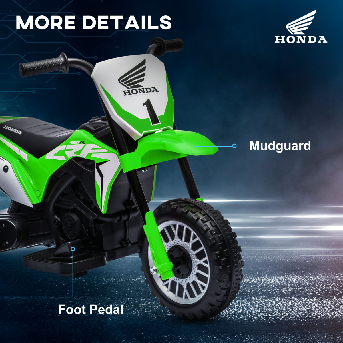 Honda CRF450RL Licensed 6V Kids Electric Motorbike with Horn - Green