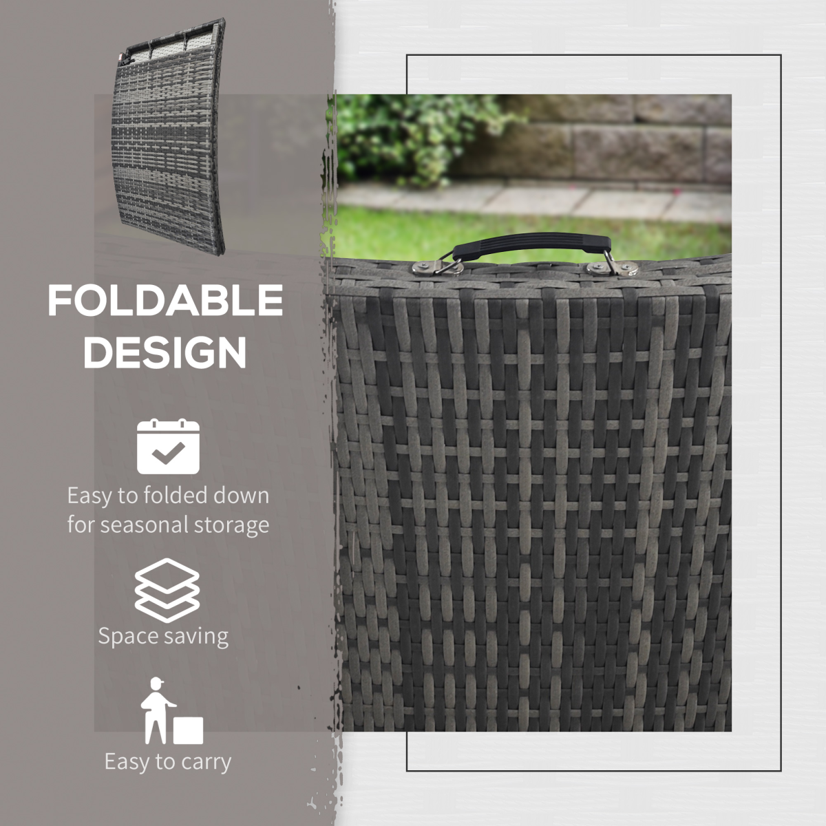 Folding Rattan Sun Lounger Outdoor Chair with Cushion and Pillow, Grey