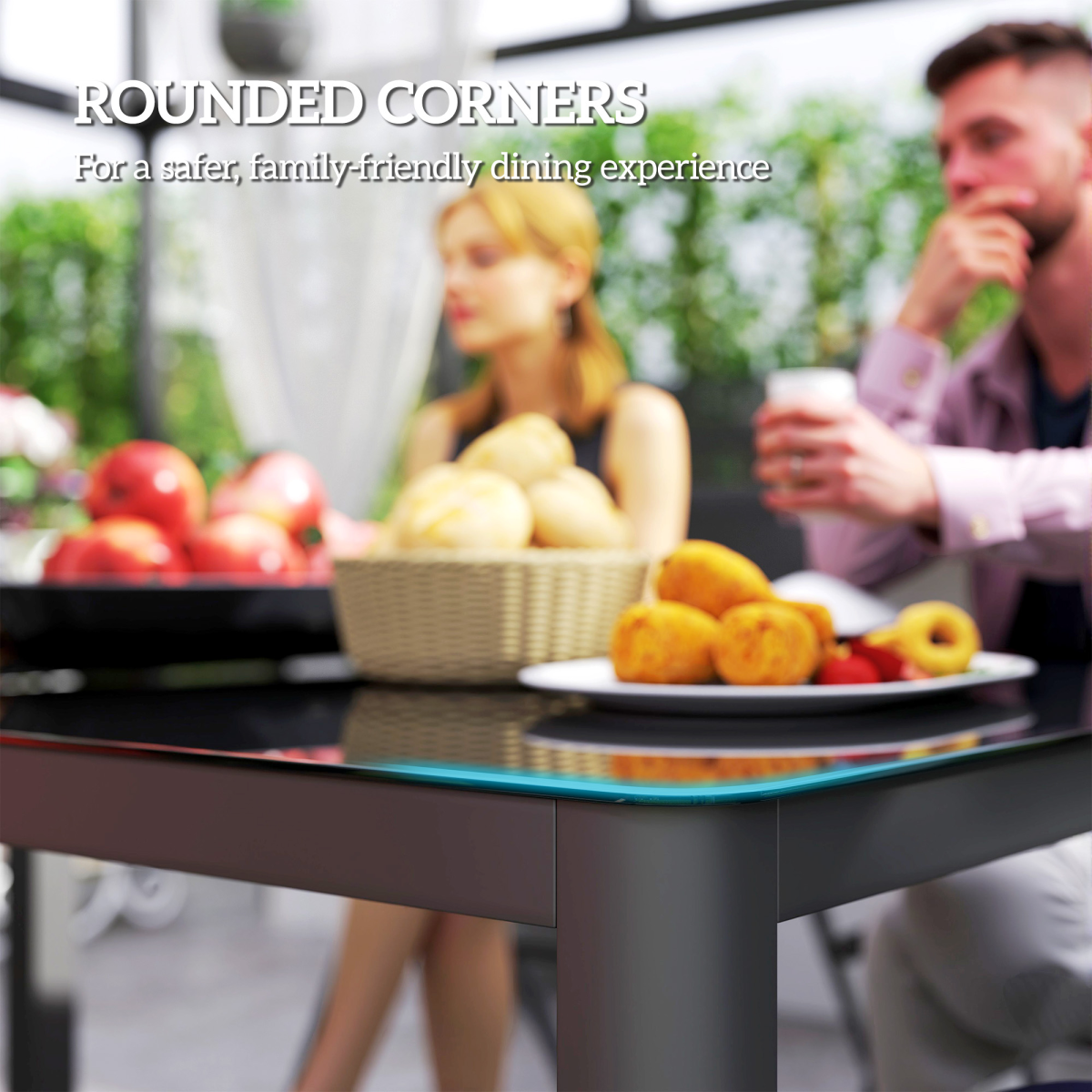 Outdoor Dining Table for 6 with Glass Top, Aluminium Frame, Grey
