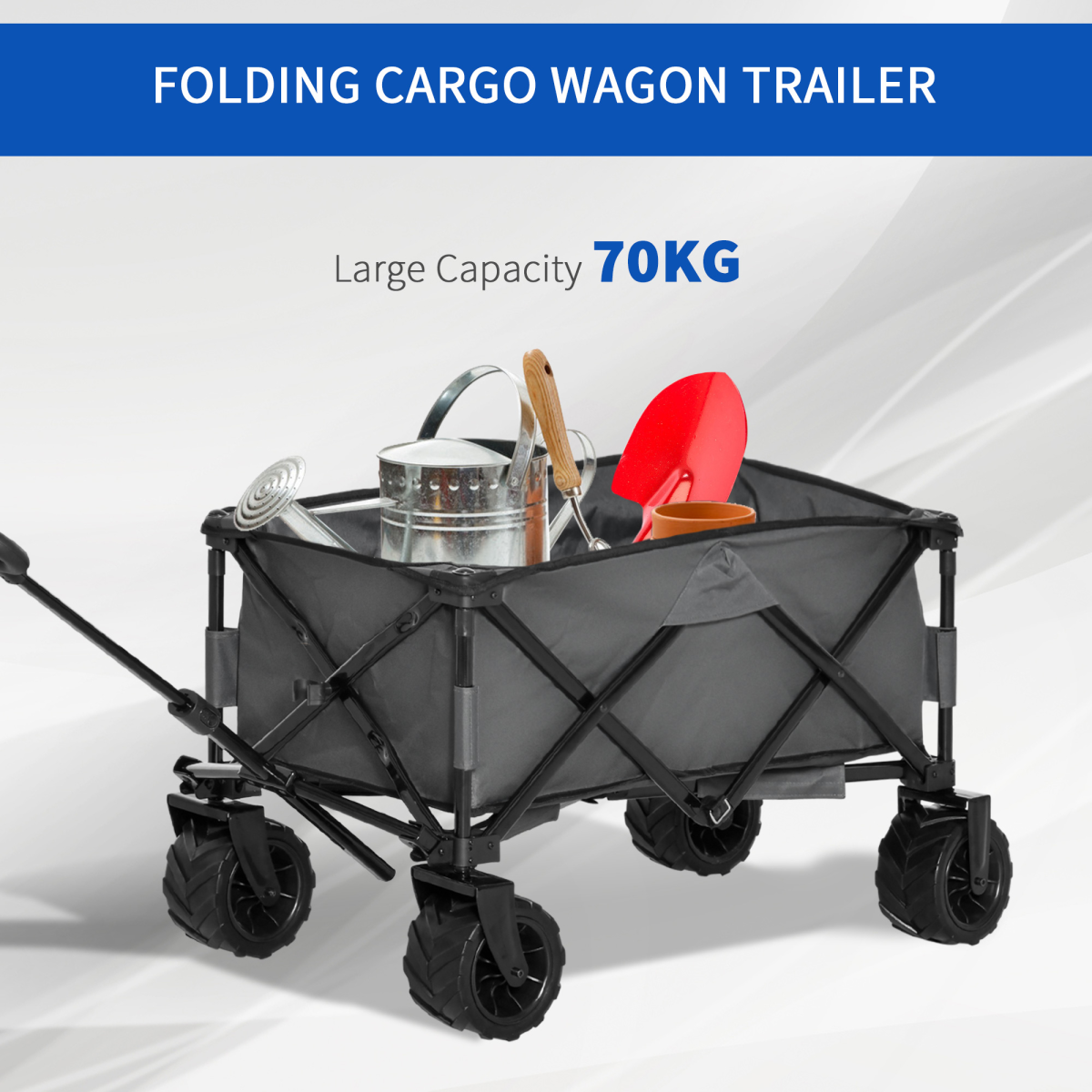 Outdoor Cart Folding Cargo Wagon Trailer Beach w/ Handle Dark Grey