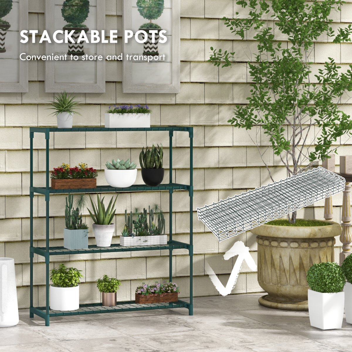 Plant Stand, 4-Tier Planter Holder Flower Display Rack, Dark Green