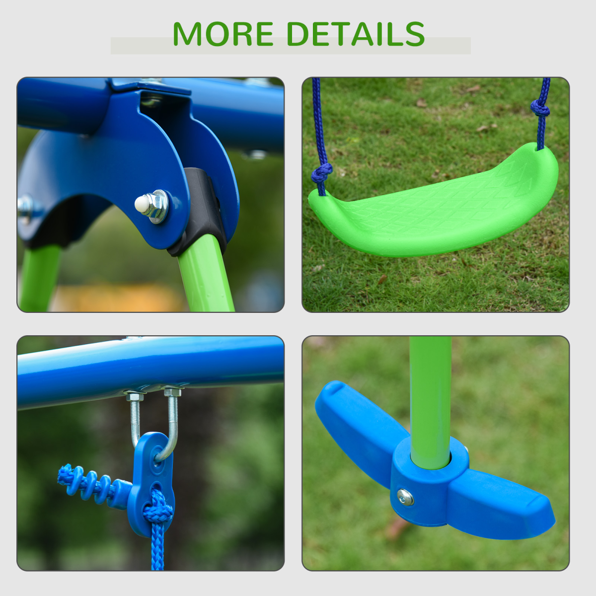 Metal 2 Swings & Seesaw Set Height Adjustable Outdoor Play Set, Green