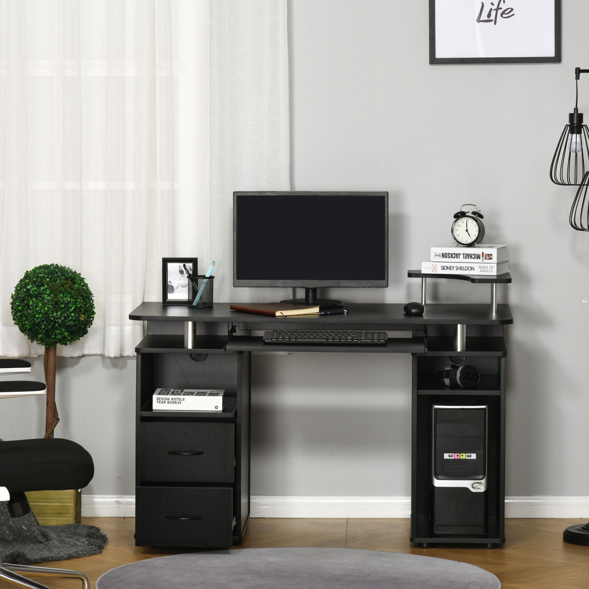 Computer Office Desk Table Workstation w/  Keyboard Tray, Drawer, Black