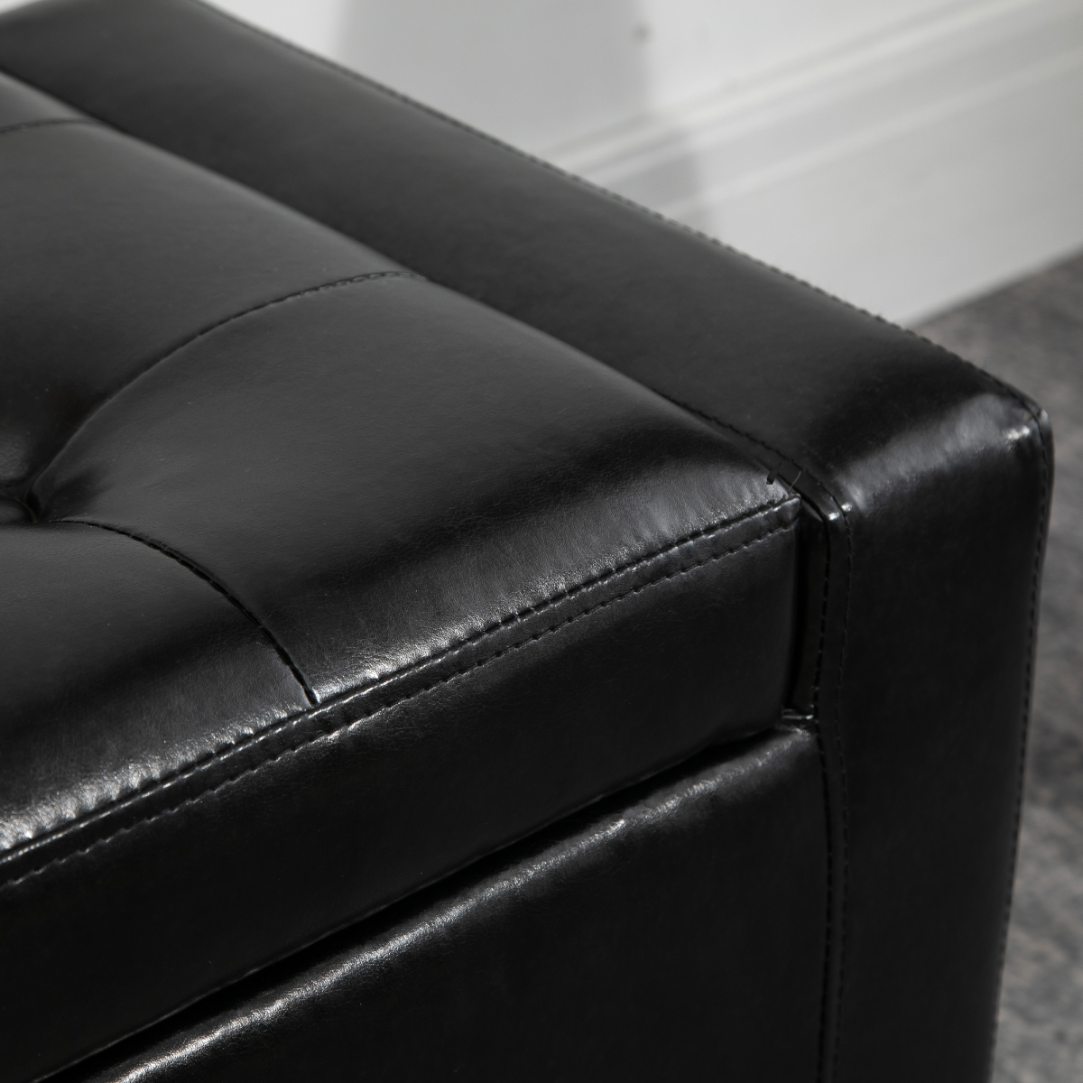 Deluxe PU Leather Storage Ottoman Bench Footrest Stool Large Storage Space