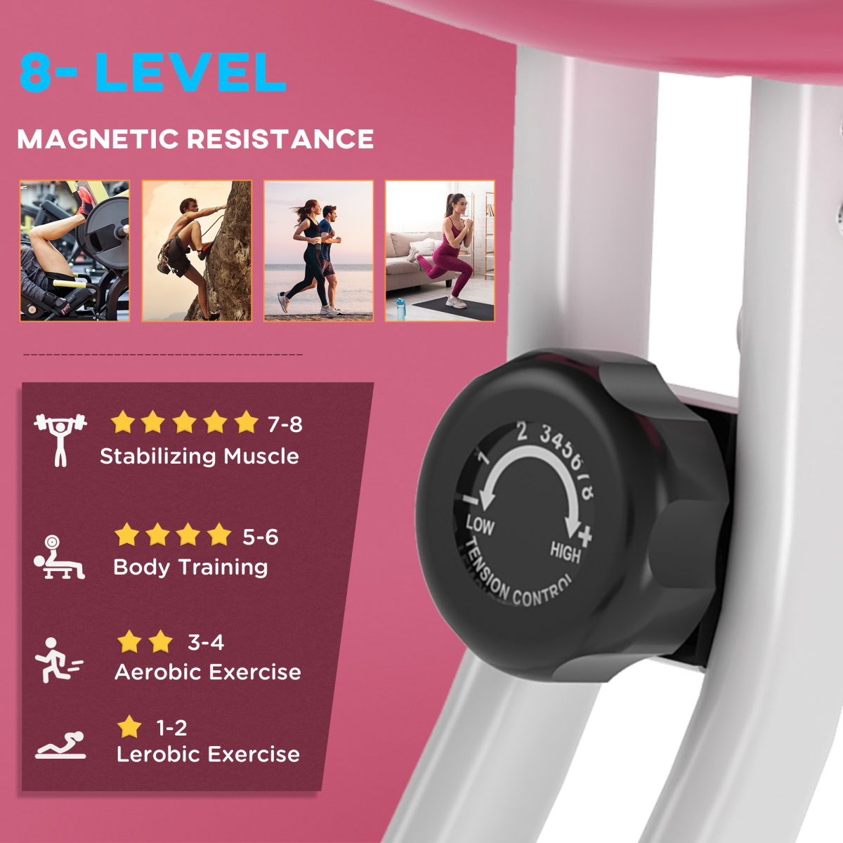 Magnetic Resistance Exercise Bike Foldable LCD Adjustable Seat Pink