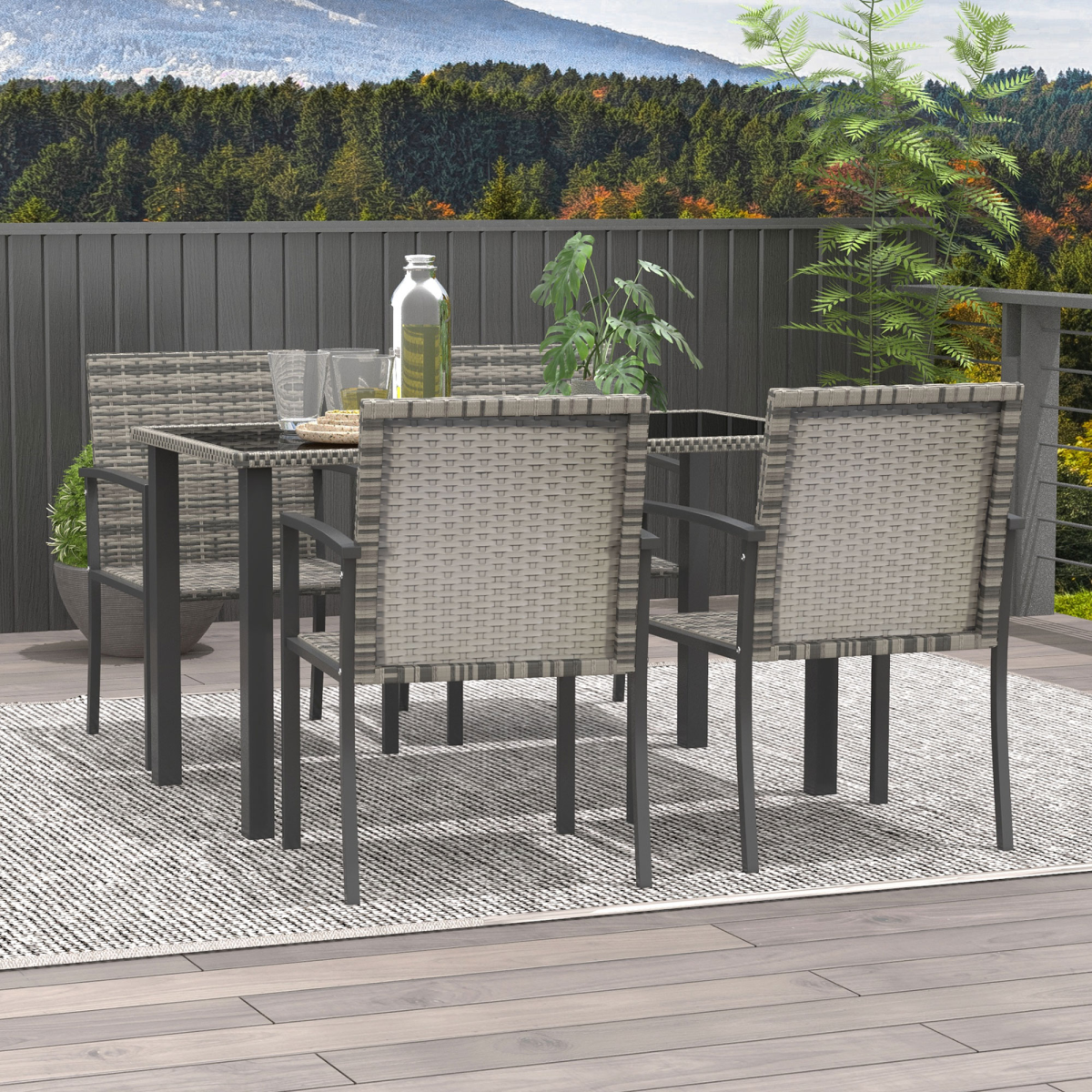 4 Seater Rattan Garden Furniture Set with Glass Tabletop - Mixed Grey