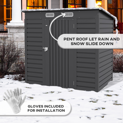 6.3 x 4.3FT Galvanised  Metal Garden Shed with Lockable Door, Grey