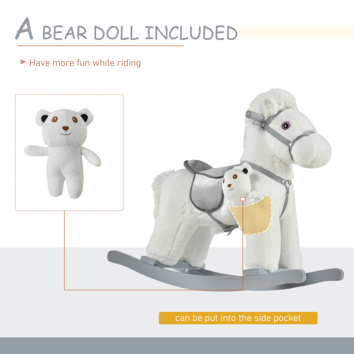 Kids Plush Ride-On Rocking Horse with Plush Toy Sound Handle Grip