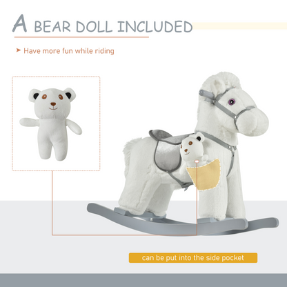 Kids Plush Ride-On Rocking Horse with Plush Toy Sound Handle Grip