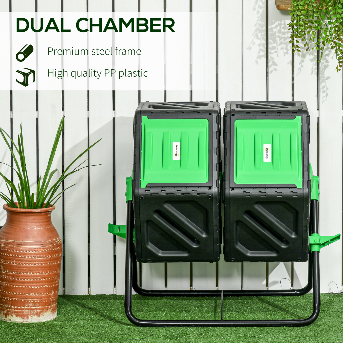 130L Compost Bin Dual Chamber Rotating Composter w/ Ventilation Holes