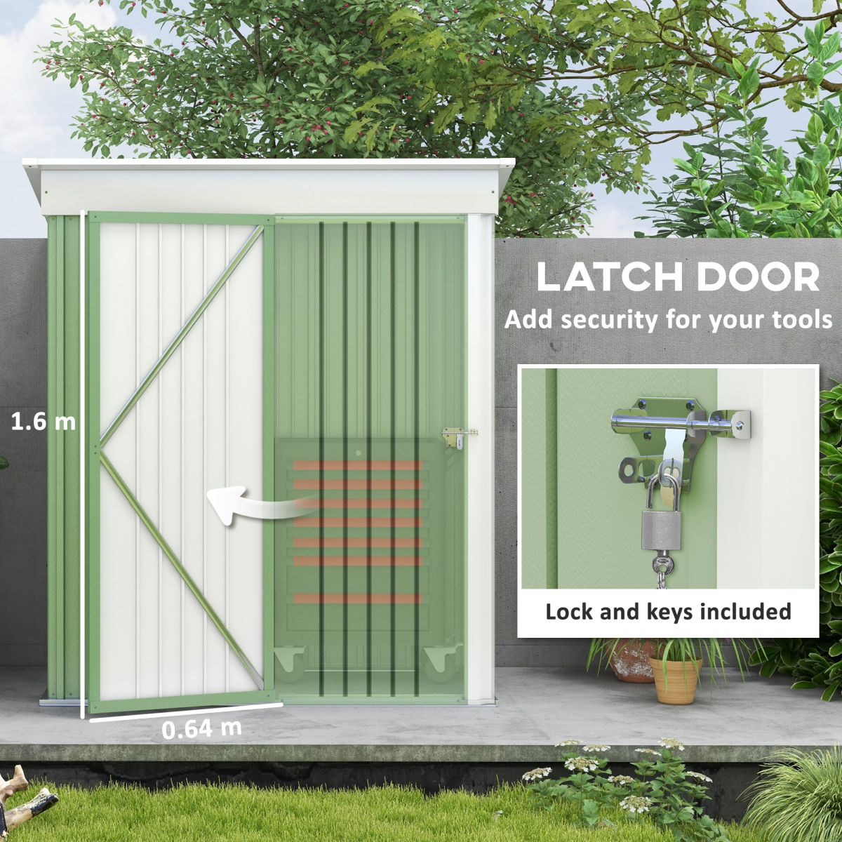 Steel Garden Shed, Small  Lean-to Shed for Bike Tool, 5x3 ft, Green