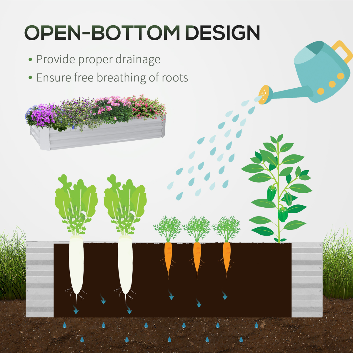 Raised Garden Bed Planter Box with Greenhouse, Large Window, Green