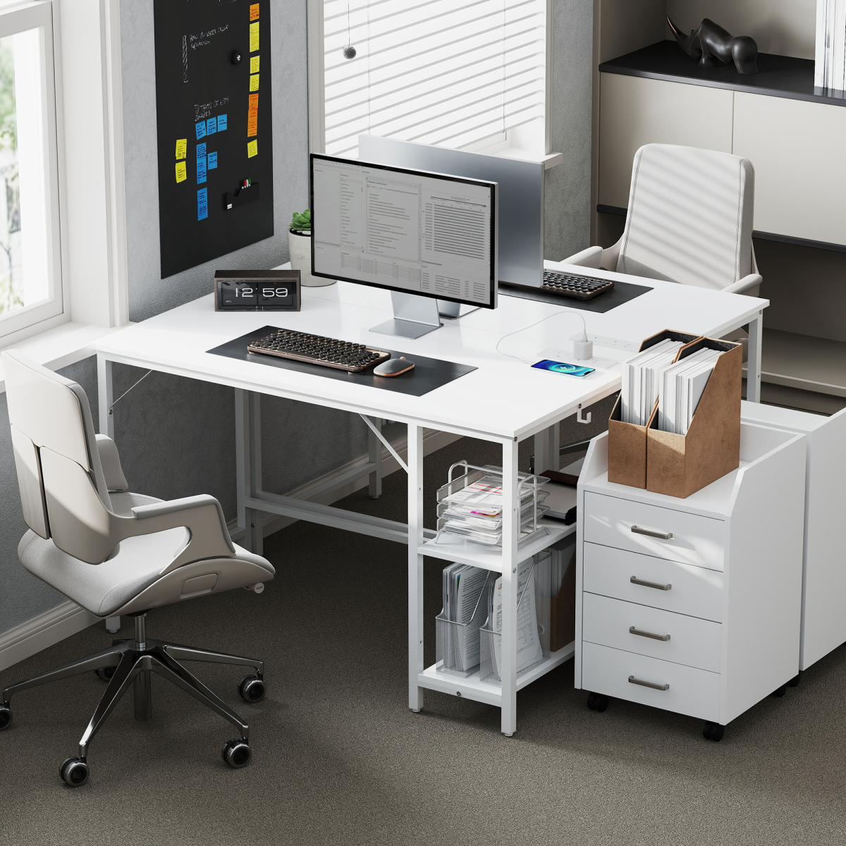 Home Office Desk Reversible Study Table for Bedroom White 120 x 60 cm