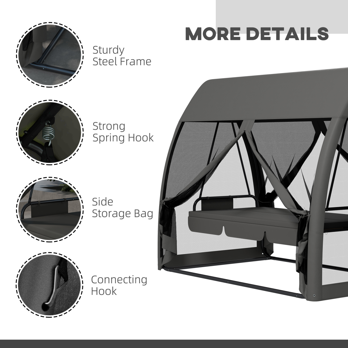 Garden Swing Chair Patio Hammock 3 Seater Bench Canopy Lounger Grey