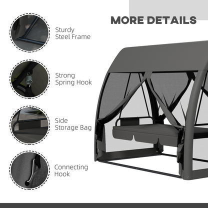 Garden Swing Chair Patio Hammock 3 Seater Bench Canopy Lounger Grey