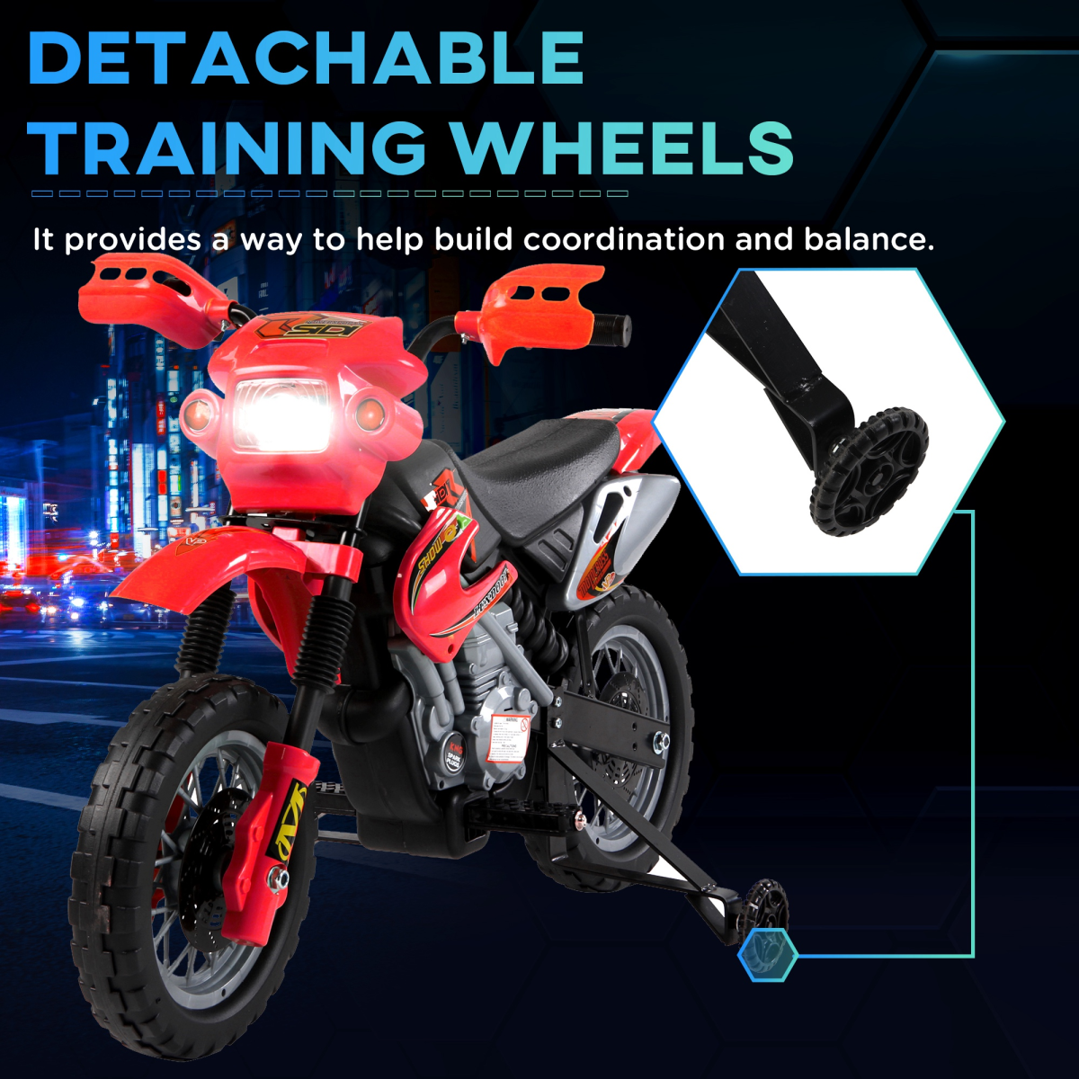Kids Electric Motorbike Motorcycle Ride On for 3-6 Years Red 6V