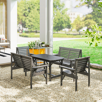 Patio Dining Set Wooden Table and Chairs w/ Umbrella Hole Grey 5PC