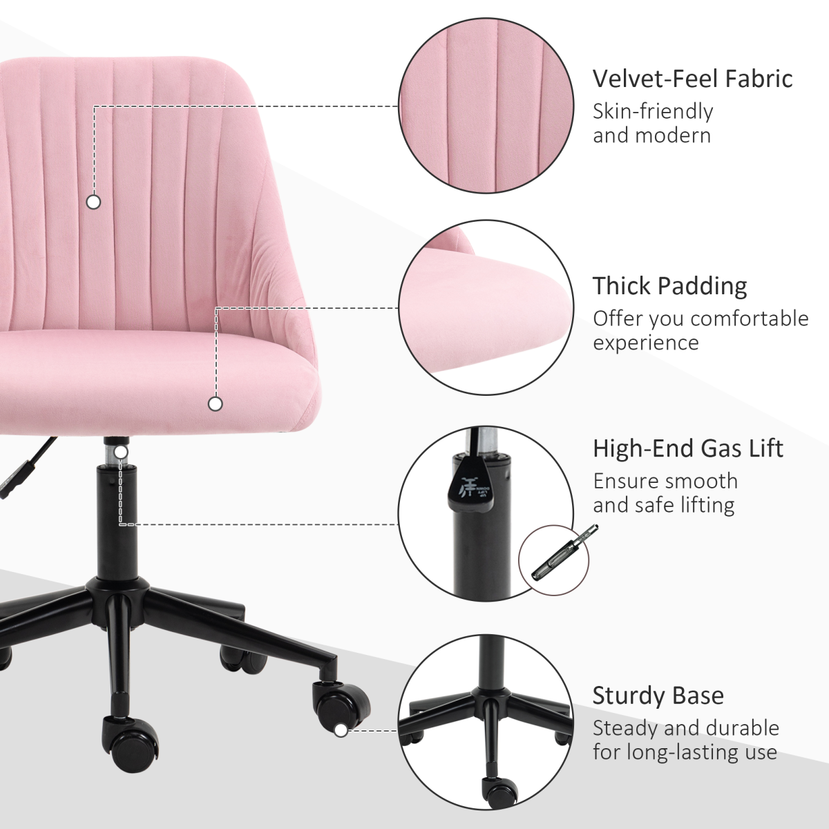 Office Chair with Adjustable Height and Wheels Velvet