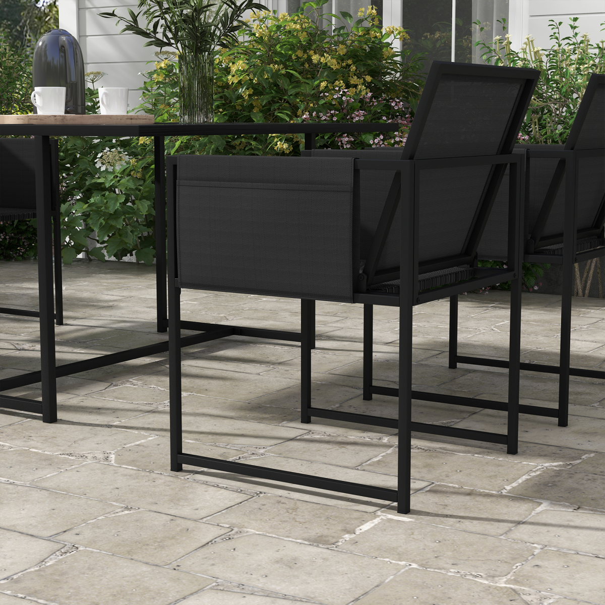 Outdoor Table and Chairs with Adjustable Backrest for Garden 4 Seater