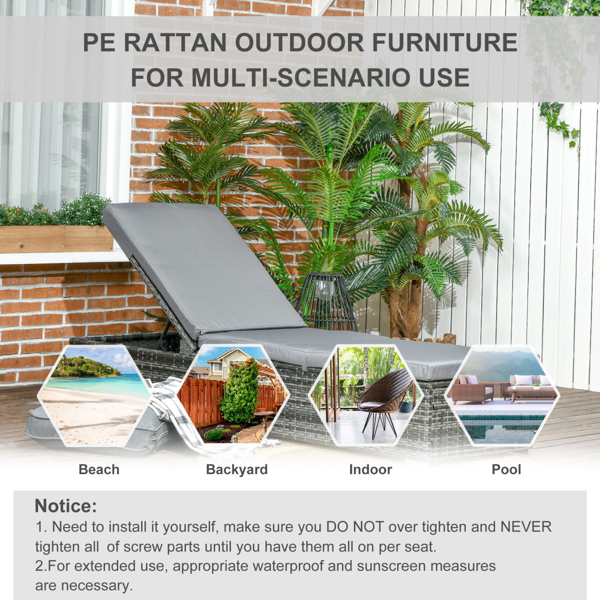 Patio Rattan Chaise Lounge Garden Pool Wicker Sun Lounger Adjustable