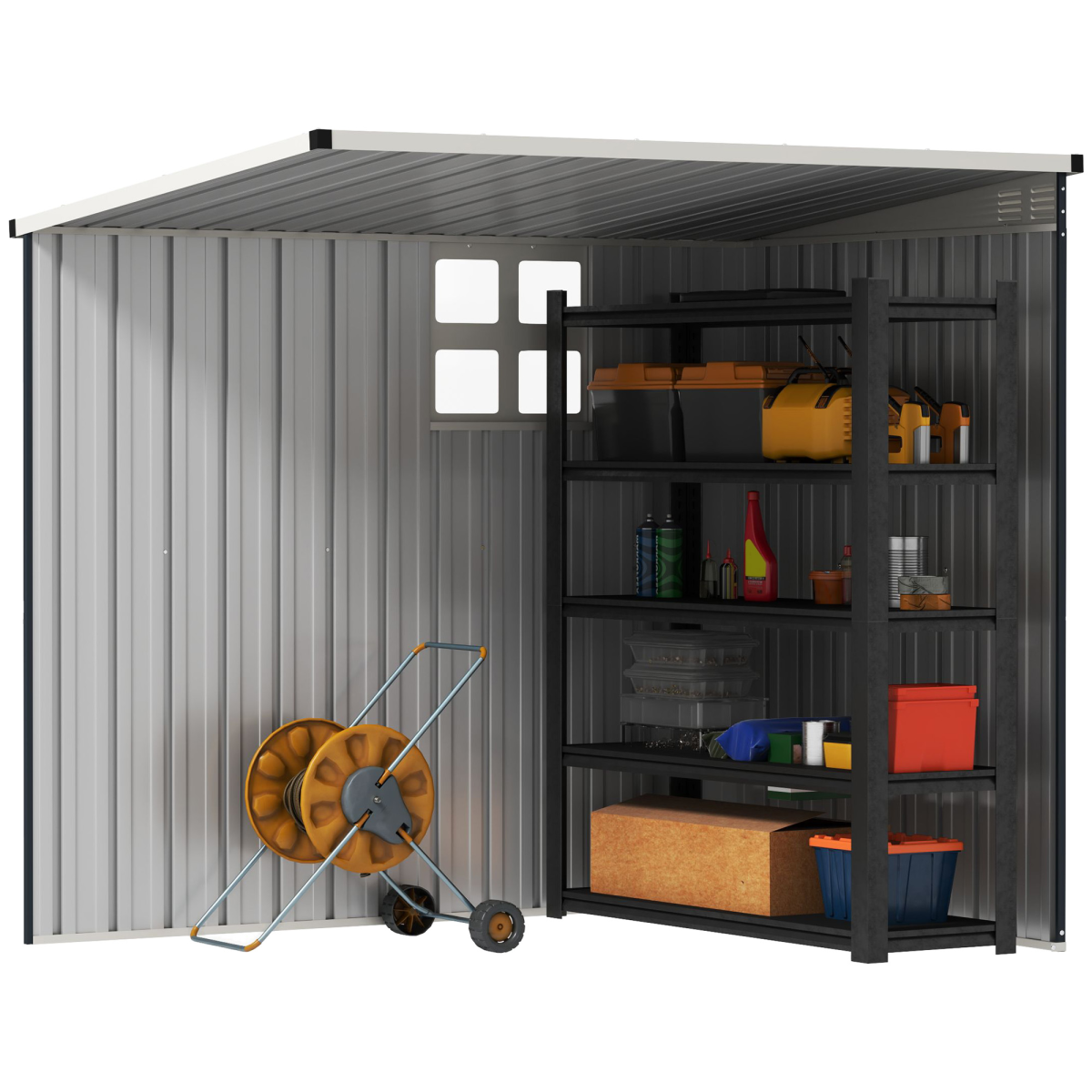 4 x 6ft Outdoor Garden Storage Shed with Window, Dark Grey
