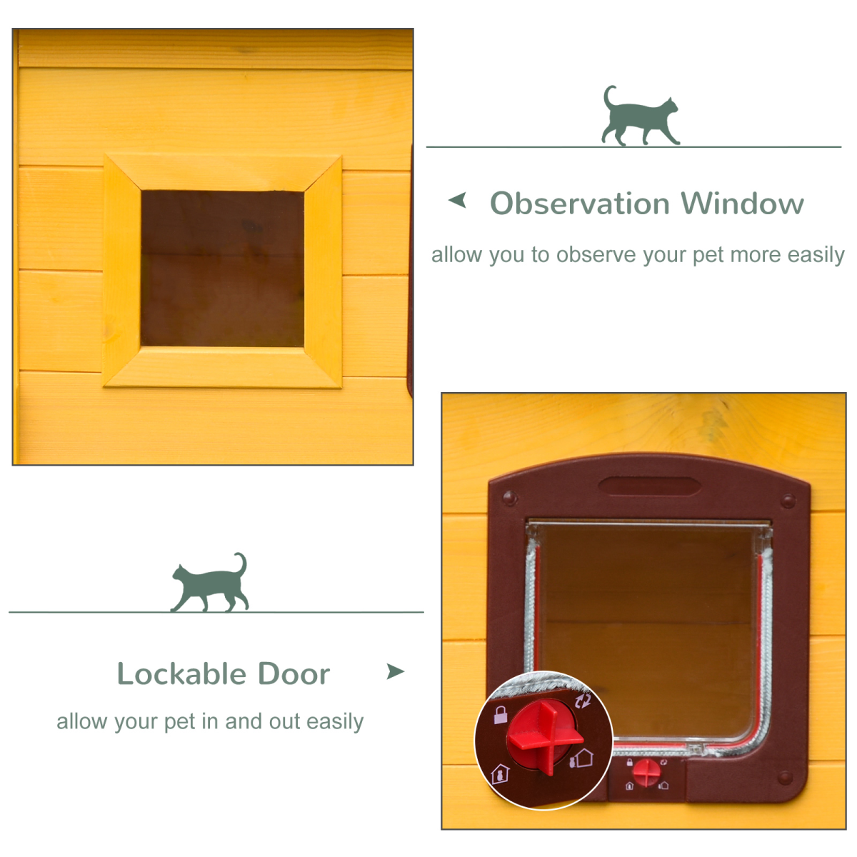 Wooden Cat House Pet Home Outdoor Waterproof Door Roof Shelter Garden
