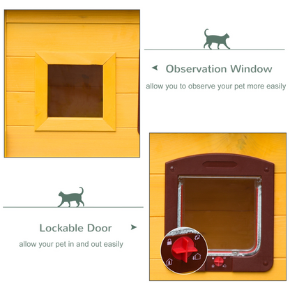 Wooden Cat House Pet Home Outdoor Waterproof Door Roof Shelter Garden