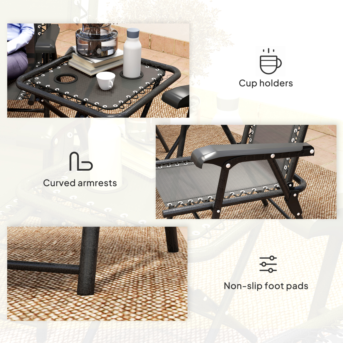 Outsunny 3 Pieces Folding Garden Bistro Set with Cup Holders, Black