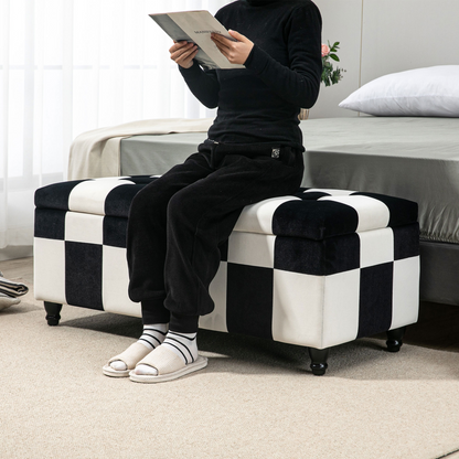 114 x 47 x 47cm Velvet Storage Ottoman, Button-tufted Footstool Box
