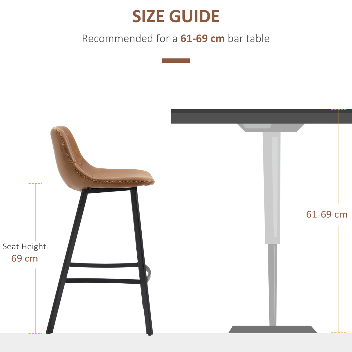 Industrial Bar Stools Set of 2, Bar Chairs with Steel Legs, Brown