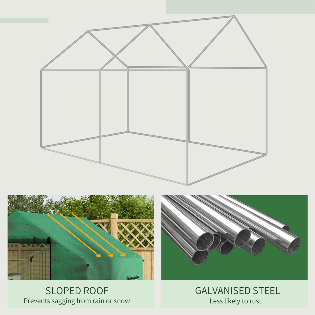 Tunnel Greenhouse W/ UV-resistant PE Cover, Wide Door, 2 x 3(m), Green